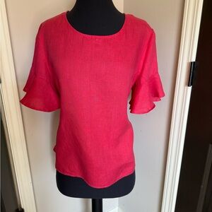 For Cynthia Vibrant Pink Ruffle Sleeve Linen Top
